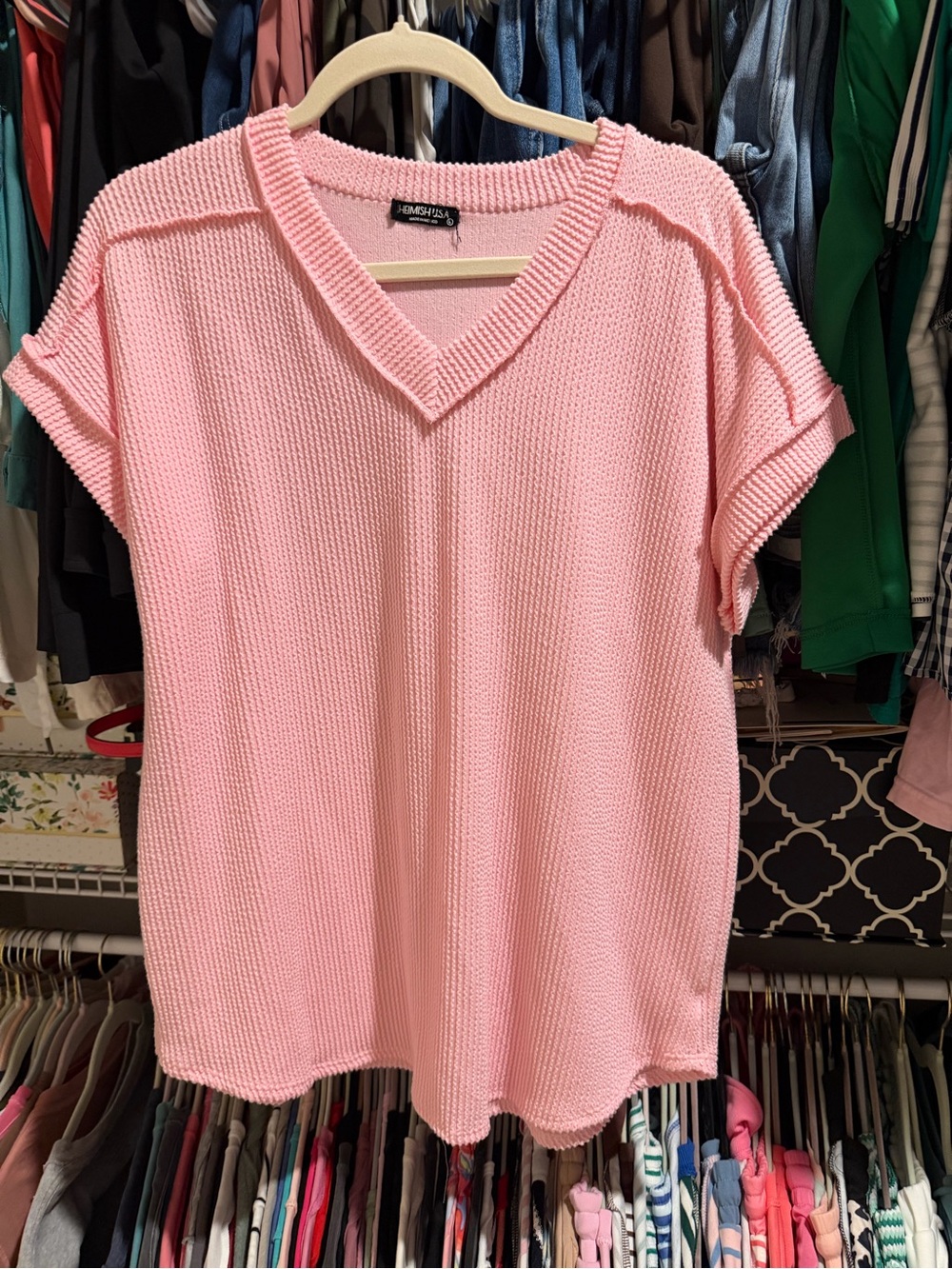 HEIMISH USA Light Pink V-Neck Knit Top